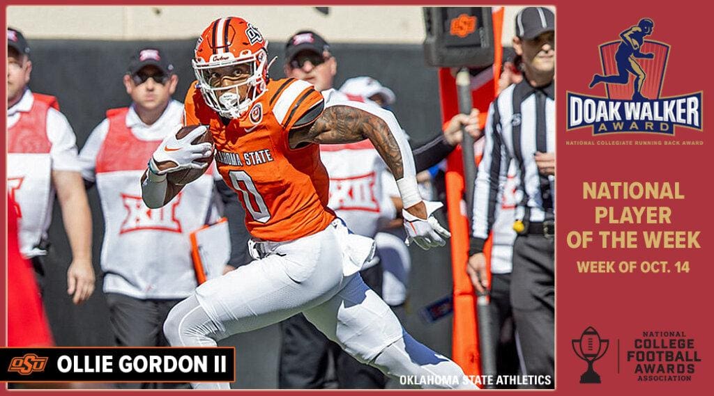 OKLAHOMA STATE’S GORDON II IS DOAK WALKER NATIONAL RUNNING BACK OF THE WEEK