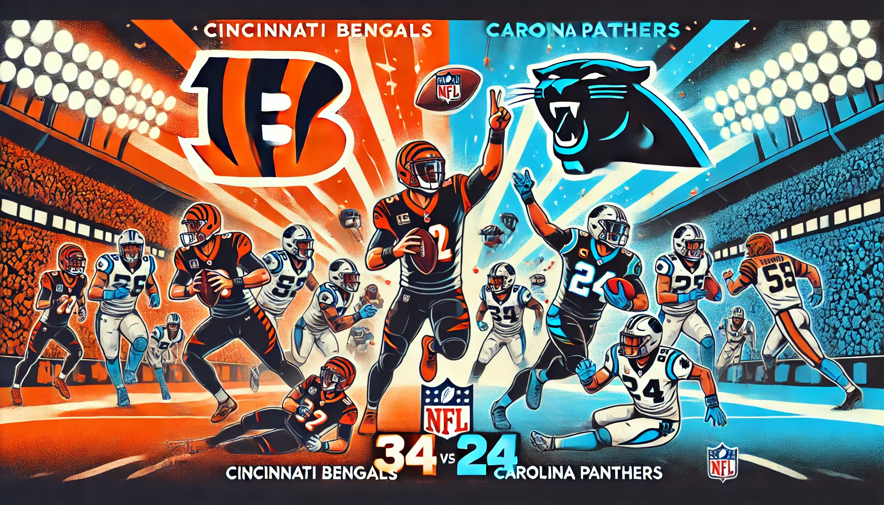 Bengals Outlast Panthers in a 34-24 Victory, Burrow Shines with Key Plays
