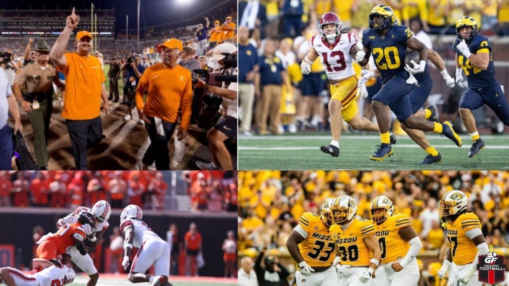 College Football Top 25 Roundup (Week 4): Tennessee Controls Oklahoma; Utah, Illinois, Michigan Get Ranked Wins, Missouri Survives, & More!
