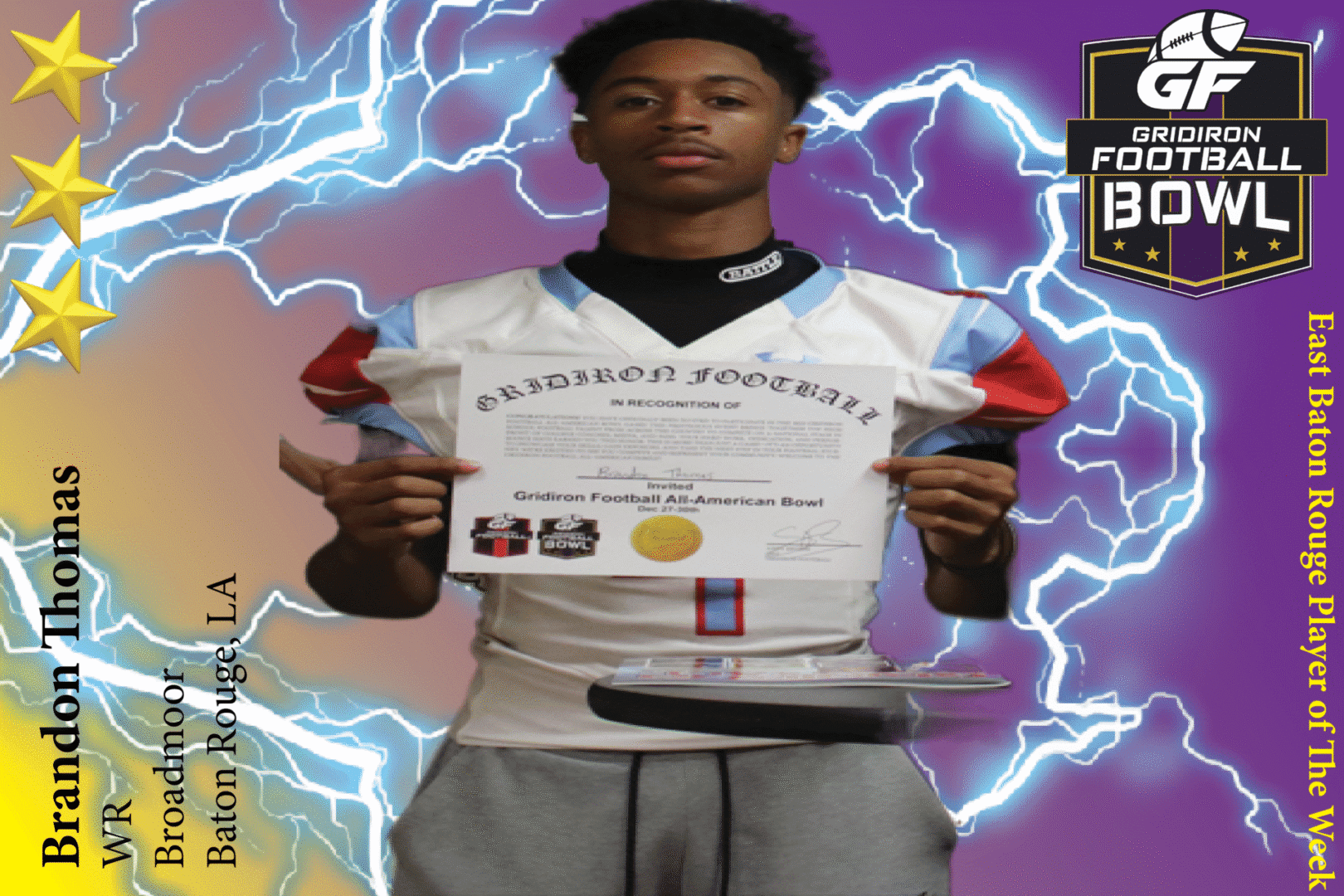 BREAKING NEWS: Broadmoor High School (Baton Rouge, LA) WR Brandon Thomas Commits To 2025 Gridiron Football All-American Bowl Game!