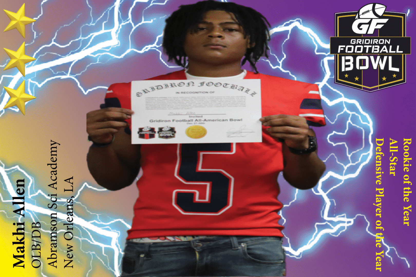 BREAKING NEWS: Abramson Sci Academy (New Orleans, LA) OLB/DB Makhi Allen Commits To 2025 Gridiron Football All-American Bowl Game!